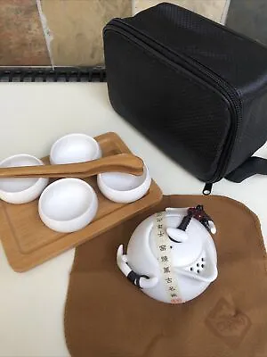 Japanese Chinese Compact Tea Set Travel Camping Clamping Ceramic White Modern • £25