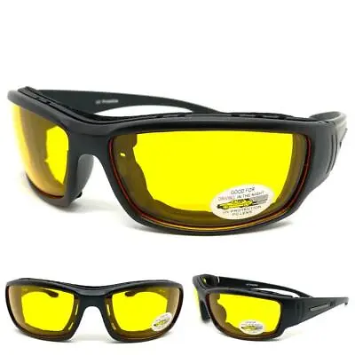 MOTORCYCLE Night Riding Padded Safety Protective SUN GLASSES GOGGLES Yellow Lens • $14.99