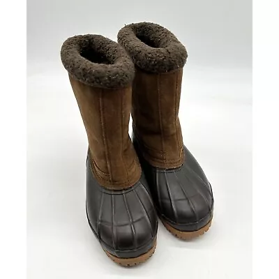 Eddie Bauer Duck Boots Womens Pull On Leather Rubber Waterproof Brown 5M • $24.49