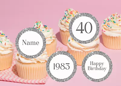 Edible 20 X  Personalised 40TH BIRTHDAY Cupcake Toppers  1984 Wafer/icing Uncut • £3