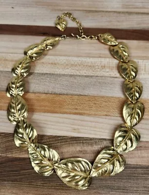 Rare Vintage Goldtone Trifari Etruscan Leaf Choker Necklace Signed Tagged • $29.99