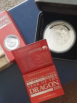 2012 Year Of The Dragon 5oz 9999 Fine Silver PROOF Coin Perth Mint Lunar Series  • $395