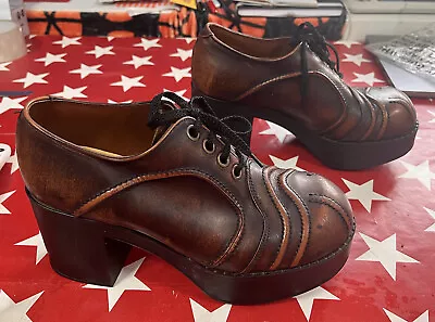 642/00 Mens Brown Sz 7 Orignal 70's Vintage Leather Mcmanus Platform Shoes  • £225