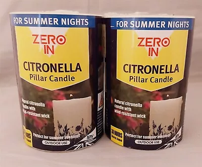 2 X Citronella Pillar Candle Outdoor Garden Summer Nights 38 Hours Burn • £13.99