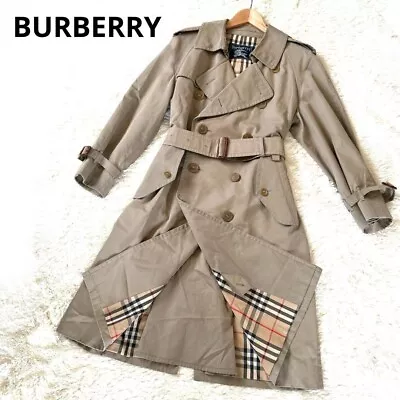 BURBERRY Trench Coat Khaki Nova Check Belted Cotton Men Size Free Used • $105.45