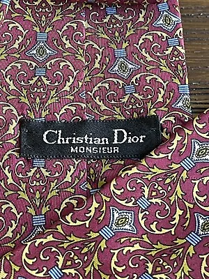 Vintage Christian Dior Monsieur Tie Red Abstract Repeat Motif USA W Italian Silk • $12.84