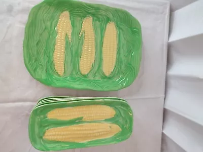 Vintage Majolica Pottery Corn Platter And 5 Individual Plates Made In Japan • $59