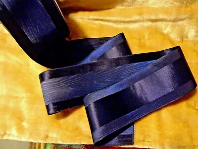 2  Satin Edge Moire' Ribbon - Made In Japan - Revers. - Bty-  Dark Navy Blue • $5.50