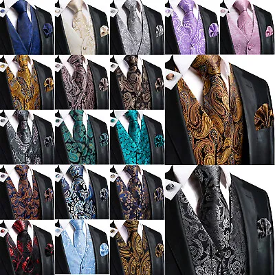 Vest Tie Hankie Fashion Men's Formal Dress Suit Slim Tuxedo Waistcoat Coat • $23.99