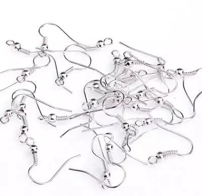 50 EARRING FISH HOOK 18mm NICKEL & LEAD FREE EAR WIRES SILVER PLATED AB6 • £2.79