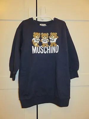 Moschino Girl Navy Blue Teddy Bear Logo Sweatshirt Dress Size 4 And 6 • $79