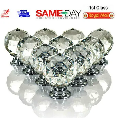 12 Crystal Glass Door Knobs Diamond Drawer Cabinet Furniture Handle Knob Kitchen • £12.88