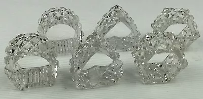 Six Vintage Bohemia Crystal Napkin Ring Serviette Holder - Hexagon Heart Oval • $29.95