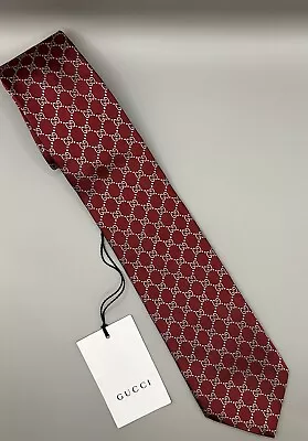 Gucci Interlocking GG Tie Fendin Red/Light Grey Men’s Neck Tie Authentic • $175