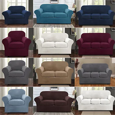 1/2/3 Seater Sofa Covers Stretch Velvet Chair Couch Elastic Slipcover Protector • $29.41