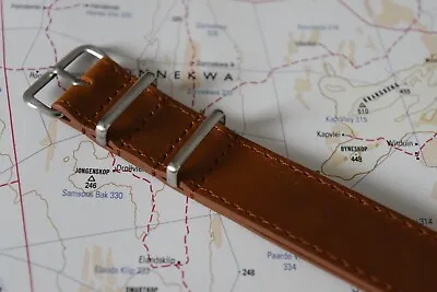 TAN 1.6mm  Crazy Horse  Leather NATO Watch Strap 20/22mm 5 Hardware Choices • £9.95