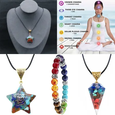 7 Chakra Reiki Healing Yoga Natural Stone Pendant Necklace Bracelet Jewellery • £4.59