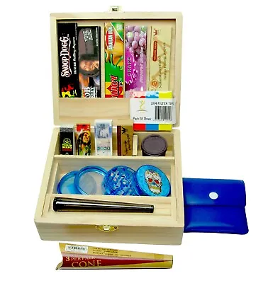 £16.95 • Buy Large Wooden Stash Storage Rolling Box Papers Grinder Tips Gift Set