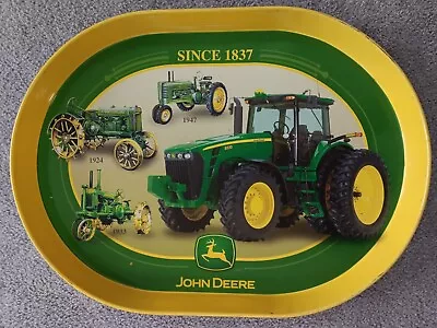 John Deere Tractor 15.5” Tin Metal Oval Serving Tray  Evolution Of JD Tractor • $10.50