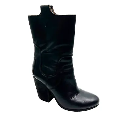 Modern Vintage Theo Black Smooth Leather Western Pull On Mid Calf Boots 38.5 • $39.20