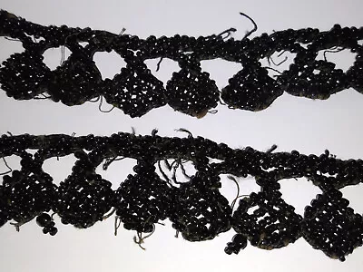 Antique Vintage Victorian French Mourning Passementerie Beaded Trim 2 Piece Lot • $12