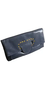 Vieta Fashion Navy Blue Vegan Leather Collapsible Gold  Studded Bag • $30