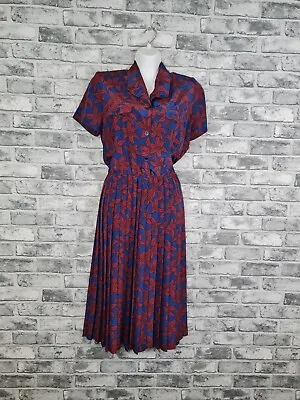 Eastex Heirloom Dress Size 14 Blue Floral Pleated Vtg • £32.99