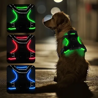 No Pull Light Up LED Dog Harness With Reflective Strips Padded Breathable Mesh • $20.69