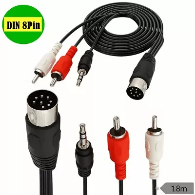 DIN 8Pin Male To 2 RCA Male DC 3.5mm 90° Angle 3 Pole Adapter Stereo Audio Cable • $12.99