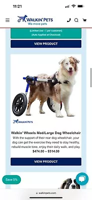 Walkin’ Wheels Medium Large Breed Dog Wheelchair Kit Pink Disabled Pets 51-69lbs • $299.99