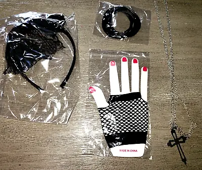 Girl New Black Madonna Halloween Pretend Play Glove Headband Cross Necklace • $3.16