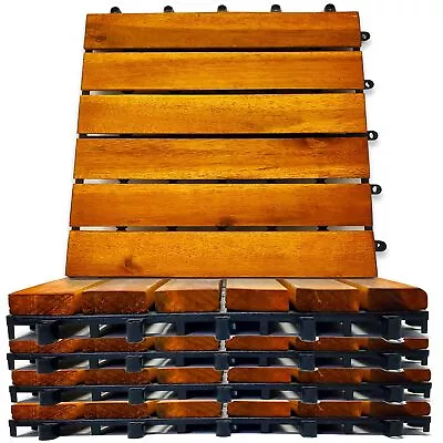 Interlocking Deck Tiles 8 Pack - Snap Together Wood Flooring | 12 X Acacia Ha... • $69.21