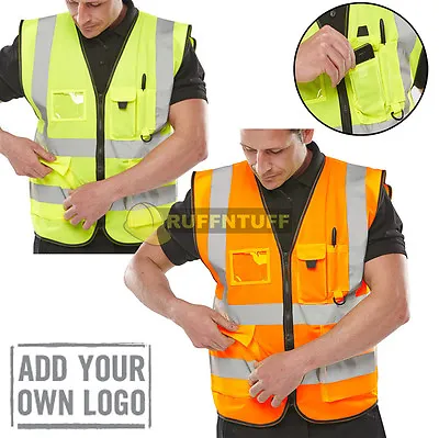 £6.99 • Buy Hi Vis Viz Vest High Visibility Waistcoat With Phone & ID Pockets Yellow Orange 