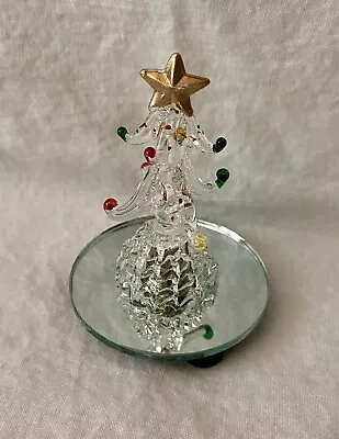 VTG Hand Blown Glass Christmas Tree Figurine Led Light Up 22kt Gold Accents • $12.99