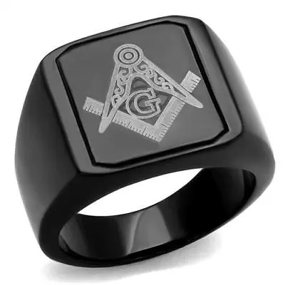 Mens Black Masonic Ring Signet Military Stainless Steel Pinky No Tarnish 2371 • £22.99