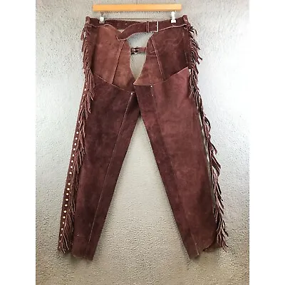 Vintage CHAPS Motorcycle WESTERN Suede Size 36x41 Brown Leather COWBOY  FRINGE • $124.99