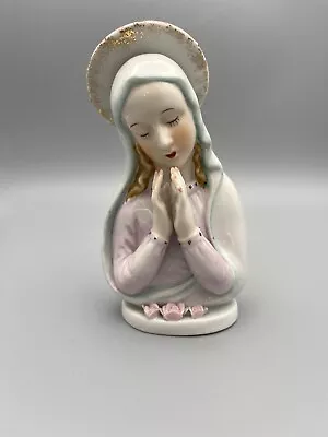 Vintage Glossy Porcelain Ceramic Virgin Mary Madonna Praying Hands Bust 6” S322 • $12