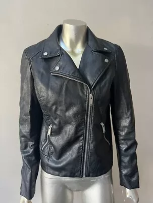 Motorcycle Vegan Leather Zip Up Black Biker Jacket Coat S 4 • $24