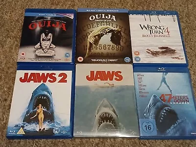 Jaws 1 & 2 Wrong Turn 4 Ouija 1 & Orion Of Evil47 Meters Down Uncaged Bluray. • £5