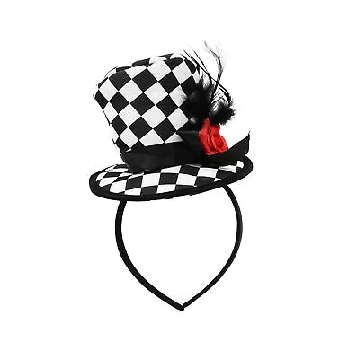 Soft Mini Checkered Top Hat Headband Harlequin Clown Rose Circus Cosplay Costume • $13.95