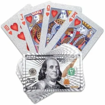 £3.99 • Buy New Silver 100 Dollar Card Playing Cards Deck Poker Waterproof Game UK Stock