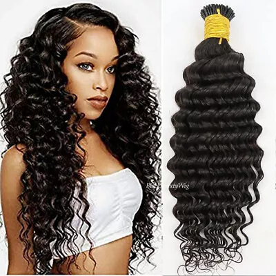 Curly I Tip Hair Extension Deep Wave Brazilian Remy I Tip Human Hair 100g 100pcs • $94.50