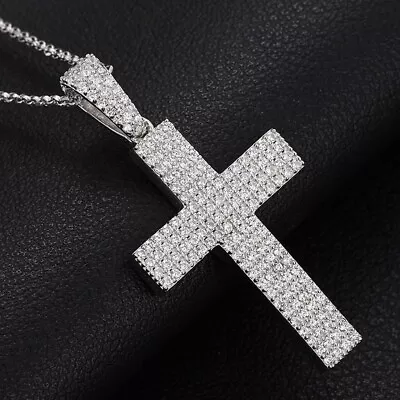 2Ct Lab Created Diamond Men's Jesus Cross Charm Pendant Real 925 Sterling Silver • $125.57