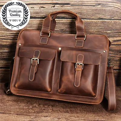 Mens Designer Bag GENUINE LEATHER Crossbody Shoulder Briefcase Laptop Handbag • $163.73