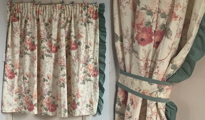 £24.99 • Buy Vintage Sanderson Style Cabbage Roses Floral Lined Curtains & Ties 76 W X 46 