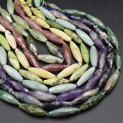 Faceted Rice Semi-precious Gemstone Beads - 30mmx10mm -15   - Various Gemstones • £26.99