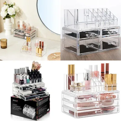 4 Drawer Cosmetic Organiser Clear Make Up Rack Acrylic Nail Lipstick Display Box • £7.99