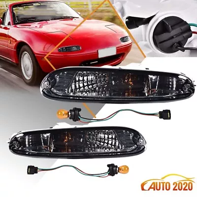 Fit For 1990 - 1997 MX-5 Miata Smoke Front Bumper Signal Lights Pair W/Bulbs • $35.46