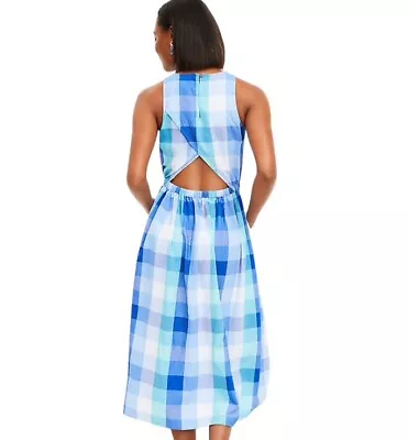 LOFT Plaid Cutout Back Midi Dress Size Small Blue Sleeveless Spring Summer NWT • $48.95