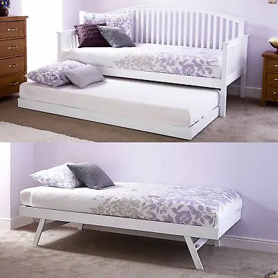 Madrid Traditional Wooden 3ft Single Day Bed Frame Trundle Guest Bedstead White • £139.99